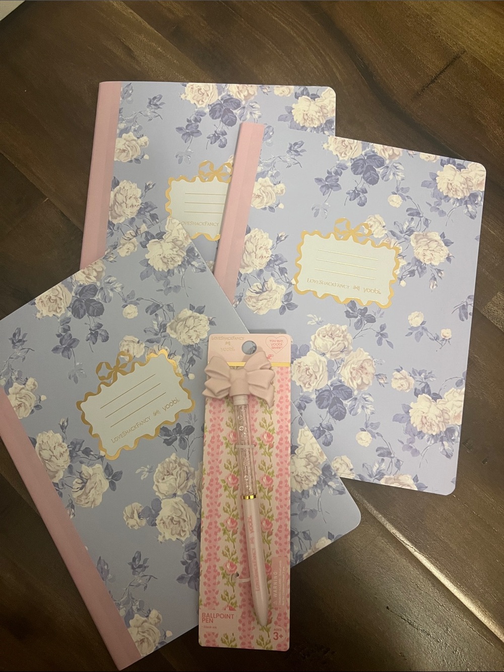 LoveShackFancy x Target 3 composition books & bow pen pink